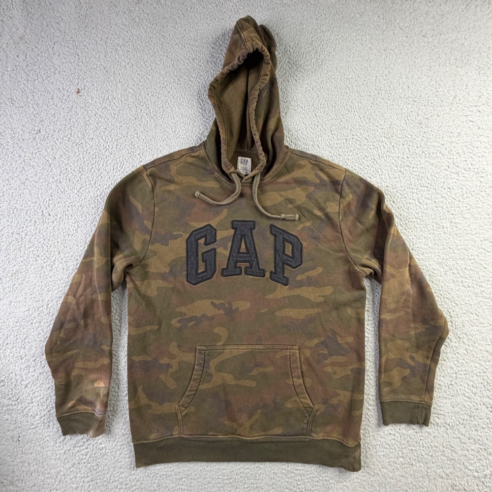 Gap Camo Pullover Hoodie Green Camouflage Logo Faded Sweatshirt Y2K Mens Large